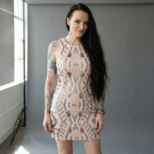 Aidan Mattox ✦ Pink Silver Sequin Geometric Mini Dress ✦ Sleeveless Cocktail 6